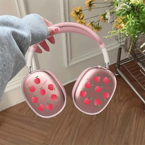 Pink Cute Apple Print Clear Case for Airpods Max Headphones Lovely Design Soft TPU Ear Cups Cover Anti-Scratch Silicone Ear Pad Protective Case 53 Headband Cover for Apple Airpods Max - color: Pink apple 04