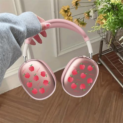 Pink Cute Apple Print Clear Case for Airpods Max Headphones Lovely Design Soft TPU Ear Cups Cover Anti-Scratch Silicone Ear Pad Protective Case 53 Headband Cover for Apple Airpods Max - color: Pink apple 04