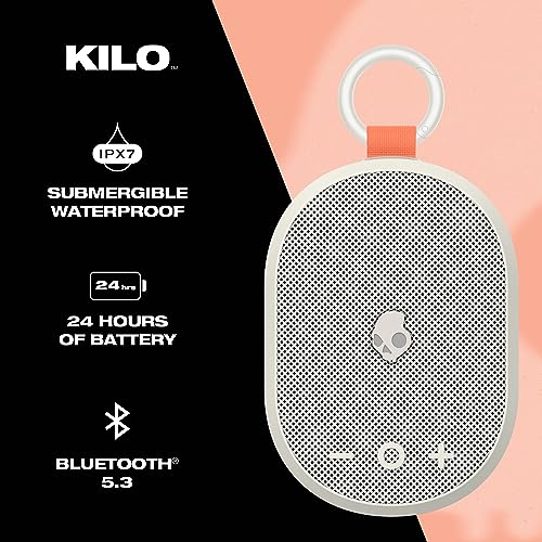 Skullcandy Kilo Wireless Bluetooth Speaker - IPX7 Waterproof Mini Bluetooth Speaker with 24 Hour Battery, Downward Firing Passive Radiator, and True Wireless Pairing - Perfect for Outdoor (Bone) - color: Old Bone