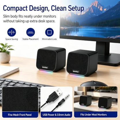 Computer Speakers USB-A Powered Wired Stereo Desktop Speakers with 3.5mm Aux Plug No Bluetooth for PC Laptop 2026, Brown - color: Brown