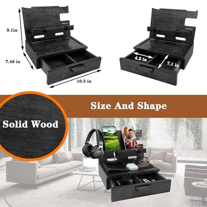 VEIYAILU Gifts for Him Husband Boyfriend Son Men Nightstand Organizer Wood Phone Docking Station Birthday Gifts (Black) - color: Black