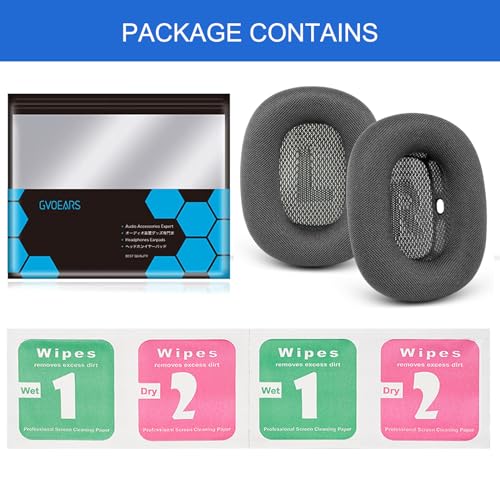 Ear Cushions for Apple AirPods Max, GVOEARS Mesh Earpads Replacement Cover | Air Pods Max Headphones Ear Muffs with Soft Foam & Strong Magnet (Space Gray) - color: Gray-Mesh