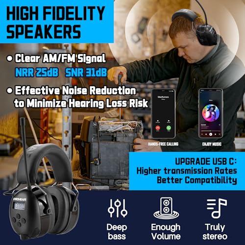 PROHEAR 033 2.0 Bluetooth Hearing Protection Headphones with AM/FM Radio - 31 SNR Noise Reduction Ear Muffs, 50Hrs Rechargeable Battery, 2 Pack for Mowing, Snowblowing, Outdoor Use - Black and Black - color: Af/Fm+bluetooth-black*2