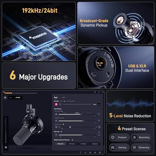 MAONO Podcast Equipment Bundle: USB XLR Dynamic Microphone and Audio Interface for Podcast Recording, Streaming(PD300X+E2 Gen2+XLR180)