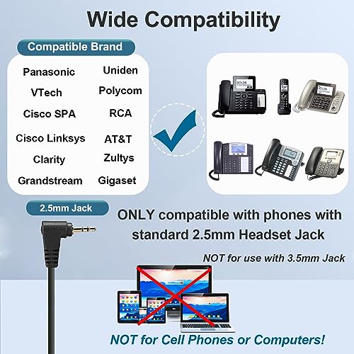 2.5mm Phone Headset with Microphone Noise Cancelling & Volume Controls | Office Telephone Headphone Compatible with Panasonic AT&T VTech RCA Cisco SPA Cordless Landline Phones, Ultra Comfort