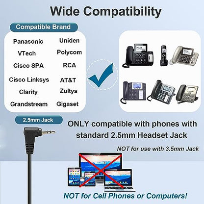 2.5mm Phone Headset with Microphone Noise Cancelling & Volume Controls | Office Telephone Headphone Compatible with Panasonic AT&T VTech RCA Cisco SPA Cordless Landline Phones, Ultra Comfort