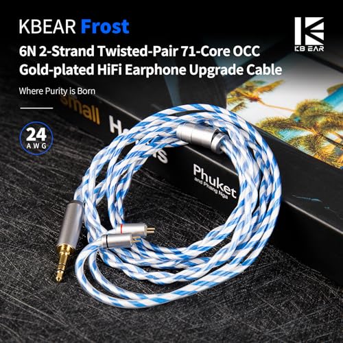 KBEAR Frost 6N 2-Strand Twisted-Pair 71-Core OCC Gold-Plated HiFi Earphone Upgrade IEM Cable Compatible with KZ ZS10/ZSN PRO X/Castor/ZAR/ZAX/AS24/AS16 PRO/ZAS (4.4mm-Without mic, Silver-Blue, QDC) - style: 4.4mm-without mic