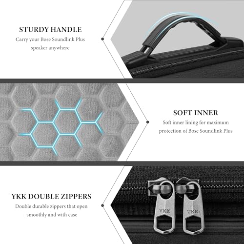 Geekria Hard Shell Carrying Case Compatible with Bose SoundLink Plus, EVA Protective Travel Case with Honeycomb Interior Top Lining, Soft Plush Base and Reinforced Handle (Dark Grey)