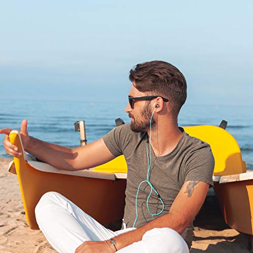 LUDOS Clamor Wired Earbuds in-Ear Headphones, 5 Years Warranty, Earphones with Mic, Noise Isolating Ear Buds, Memory Foam for iPhone, Samsung, School Students, Kids, Women, Small Ears - Turquoise - color: Turquoise, style: 3.5 mm