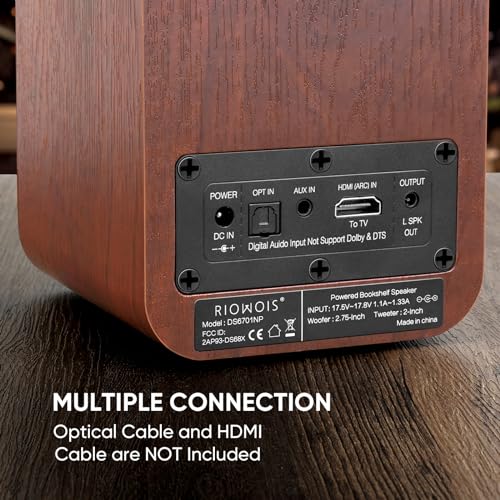 RIOWOIS Powered Bookshelf Speakers, Desktop Speakers for Record Player | 40W, 2.75" Woofer, Silk Dome Horn Tweeter, Supports TV-ARC/Optical, AUX/Bluetooth 5.3 Input, Compatible with Fire TV Remote