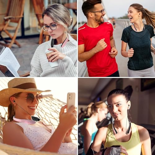 AMORNO Foldable Bluetooth Headphones Wireless Neckband Headset with Retractable Earbuds, Sports Sweatproof Noise Cancelling Stereo Earphones with Mic … - color: Rose Gold