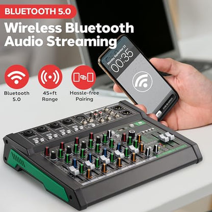 Pyle 8 Channel Audio Mixer - 4 XLR Combo Mic Inputs, Bluetooth Studio Mixer/DJ Controller with DSP Digital Effects, USB-A In with MP3 Player, PC Recording, LED Level Meter, Smooth Dials and Faders - style: 8 Channel