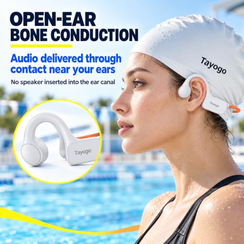 Tayogo Swimming Headphones, Waterproof Bone Conduction Headsets, Swim Coach Communicator, Waterproof Headphones for Spotify, Amazon Music, YouTube, Stream with Your Swimming, NO MP3 Download - color: SwimMusic Combo - White