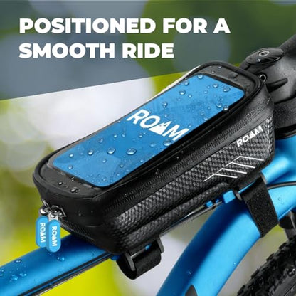Roam Bike Universal Phone Holder + Waterproof Zipper Storage Case - Fits Smartphones Up To 4" x 7" - Velcro Strap Mounts To Bicycle Frame - Full Touchscreen Capabilities - Black