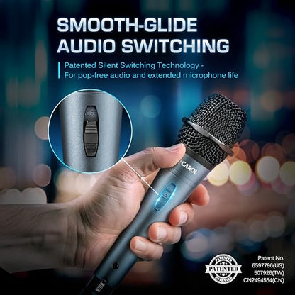 CAROL E dur-916S Gray XLR Wired Vocal Microphone for Singing－Supercardioid | Patented dual-shock-mount minimizes handling noise. Anti-rolling grille keeps the microphone secure on desk. - color: Gray