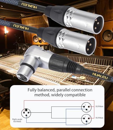 2Ft Right Angle 3Pin XLR Female to Dual 3Pin XLR Male Y Splitter 1 Female to 2 Male Audiao Cable, Mixer, Microphone,Amplifier Y Splitter Cable - color: Right Angle XLR 1 Female to 2 Male, size: 2Ft*1Pack