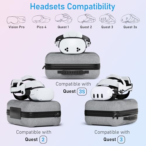 Kawaye Large Hard Carrying Case Compatible with Meta Qeust 3S/Quest3/Quest 2, All in One Portable Travel Case for VR HeadSet, Head Strap, Controller and Other VR Accessories