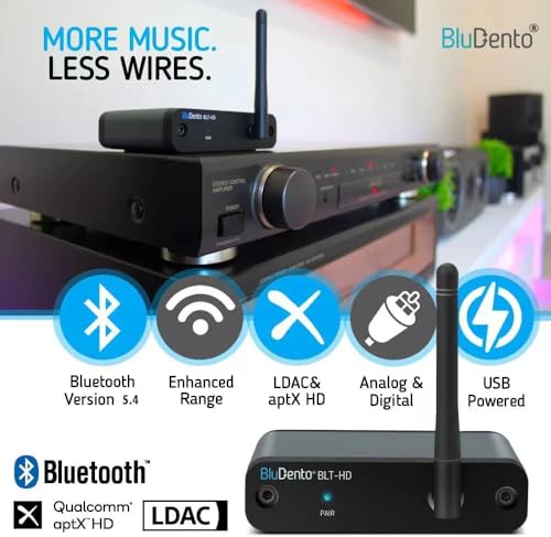 BLT-HD LDAC/aptX 무손실 블루투스 5.4 수신기, TI DAC 포함, 장거리, RCA, 광학