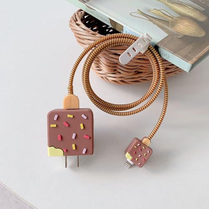 ZOSTLAND 5 in 1 DIY 18W 20W Heart Shape Protector Data Cable USB Charger Line Earphone Wire Saver Organizer Compatible with iPhone 11 12 13 14 15 Pro Max - color: Chocolate