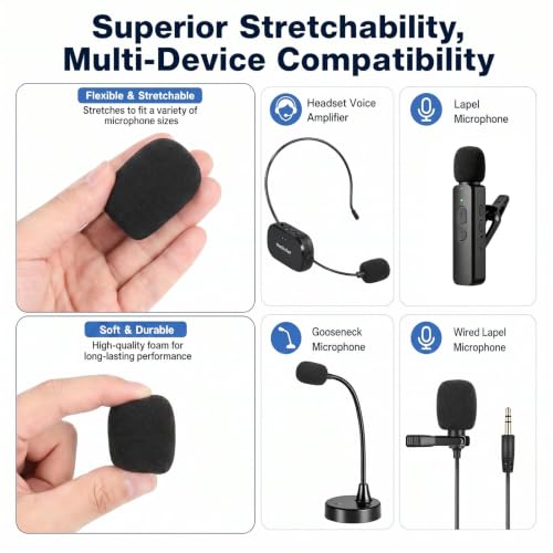 16Pcs Microphone Covers, Black Noise-Prevent Microphones Windscreen