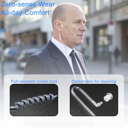 2Pin Acoustic Coil Tube Walkie Talkie Earpiece with PTT Mic (2-Pack)