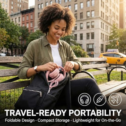Wired Over-Ear Headphones, Mic, 3.5mm Jack, USB-C Adapter, Gold | Foldable over-ear headphones with soft cushions, inline mic, 3.5mm jack, and USB-C adapter for school, office, and travel. - color: Gold