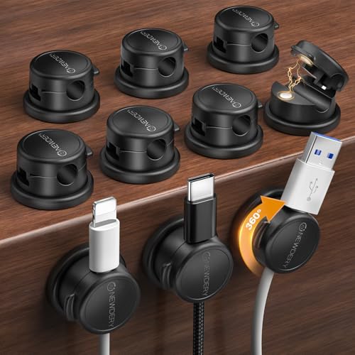NEWDERY 10pcs Magnetic Cable Clips Cord Organizer Cord Holder Management | Desk Cable Management,360° Rotatable,3M Adhesive Wire Holder,for Home Office Desk Phone Charger Car Wall Nightstand,Black - color: Black, size: 10Pack