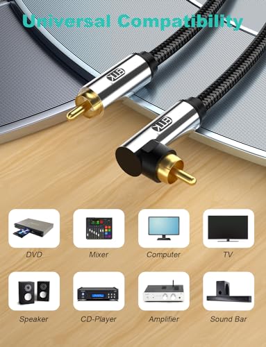 EMK 90 Degree Subwoofer Cable,RCA Male to Male Digital Coaxial Audio Cable for Television, DVD Player, Gaming Console, Projector, Speaker (16.5FT/5M) - size: 16.5 ft, style: 90 Degree to Straight
