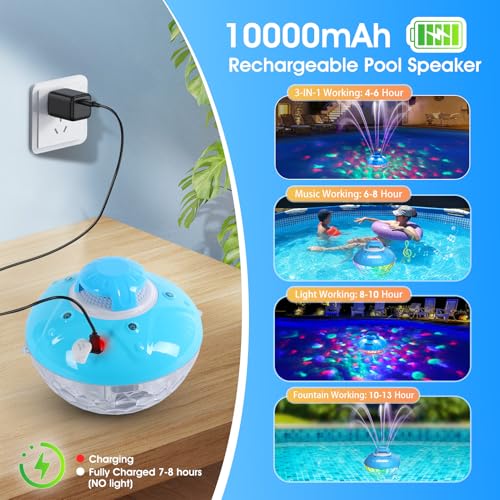 Bluetooth Pool Speaker w/Colorful Pool Fountain Light, 3 in 1 Floating Pool Speaker Loud Sound, IP68 Waterproof Floating Hot Tub Speakers, Bluetooth 5.4, 24H Playtime Pool Wireless Speakers - color: Deep Blue