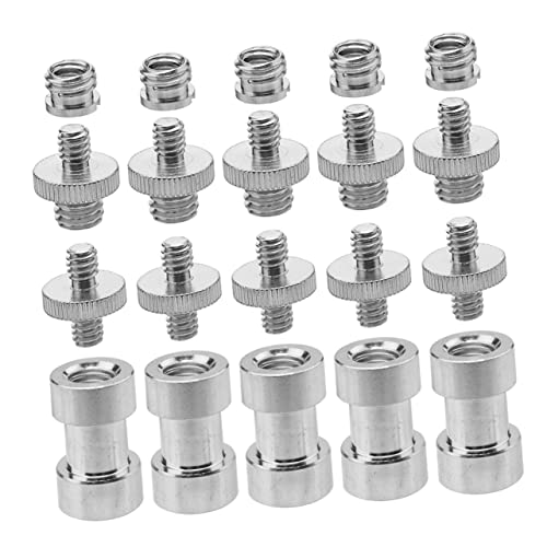 20pcs Metal 1/4 to 3/8 Screw Adapter Set for Camera and Tripod Threaded Converter Mount Silver Finish Compatible DSLR Microphones and Accessories