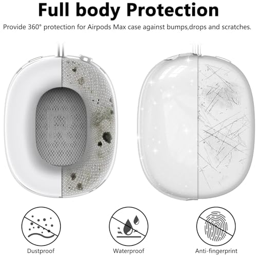 Case for AirPods Max, Anti-Scratch Soft Silicone With Gold Heart Pattern Ear Cups/Ear Pad/Headband Cover for Apple Airpod Max Headphones (Clear Glitter) - color: Clear Glitter