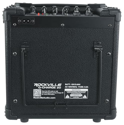 Rockville G-Charge 20 Black 20W Guitar Amp Bundle with RMC-XLR Microphone | 10-Hour Rechargeable Battery, 6.5" Speaker, Spring Reverb, Bluetooth, 1/4" Guitar/Mic Inputs, 2 Mic Cables, 2-Items