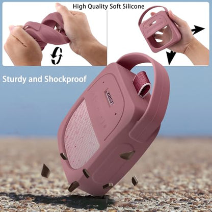 for Bose New SoundLink Micro 2nd Gen Portable Speaker Silicone Case, Pink | 1:1 Molded Fit, Shock Absorption, Metal Carabiner, Flexible Carry Handle, Anti-Slip Texture, Elastic Recovery - color: Pink Case