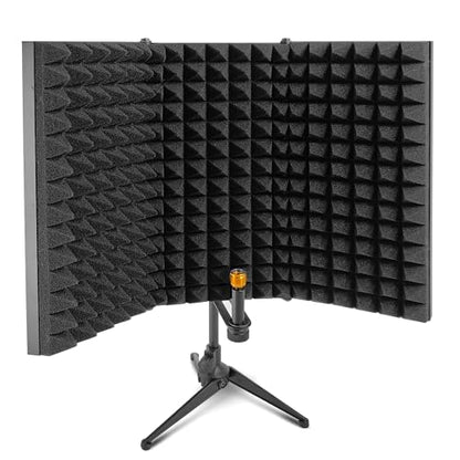 IDANCE Microphone Isolation Shield, 3 Panel Foldable Vocal Shield with Absorbent Foam for Mic Stand or Tabletop Use, Mic Isolation for Studio Recording, Podcasting, Voiceover