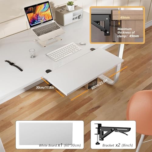 Desk Extender 24‘’ x 12 Inch Foldable Table Extension Folding Wall Table Keyboard Extender for Desk Clamp-on Shelf for Dorm Bunk, Office, Kitchen Bar, RV Countertop, Laundry Room (White) - color: White