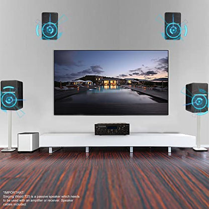 SINGING WOOD T25 Passive Bookshelf Speakers (Pair) - 60W Home Stereo Audio - 4" Woofer, Silk Dome Tweeter - Wall Mountable - Perfect for Home Theater, Studio Monitor, Record Player - Black Wood Finish