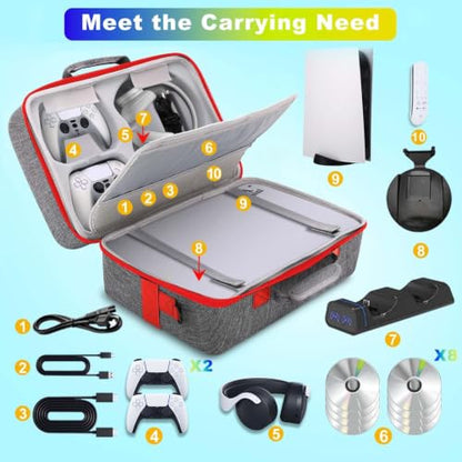 jamini Hard Shell Travel Carrying Case Compatible with PS5, PS5 Pro - color: Grey Red
