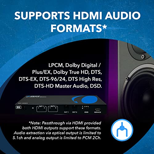 OREI 2x2 HDMI Matrix Switch – 8K HDMI 2.1, EDID, IR, VRR, FVA, ALLM, HDR10+ | 2x2 HDMI Matrix with Optical & 3.5mm Audio Out, 40Gbps, 8K60, 4K120, Dolby Vision, HDR10+, VRR, ALLM