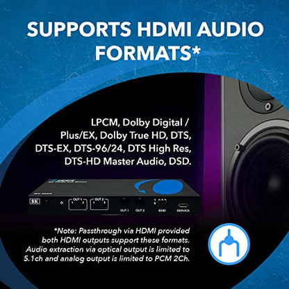 OREI 2x2 HDMI Matrix Switch – 8K HDMI 2.1, EDID, IR, VRR, FVA, ALLM, HDR10+ | 2x2 HDMI Matrix with Optical & 3.5mm Audio Out, 40Gbps, 8K60, 4K120, Dolby Vision, HDR10+, VRR, ALLM