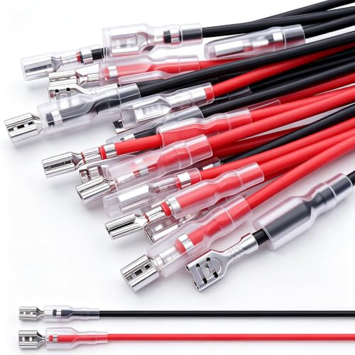 Twidec/20Pcs 2.8mm and 4.8mm Female Spade Crimp Terminal with Insulating Sleeve and Wire Red + Black Female Spade Quick Splice Assortment Kit - size: 20 Pieces 2.8/4.8mm