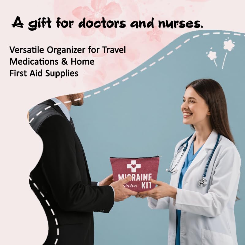 Migraine Survival Kit Bag Small Travel Pill Pouches for Medicine Storage Bag Headache Medication Pouch Bags Patient Gifts from Nurse Migraine Gifts Pouch Headache Bags for Women Canvas Medical Pouches - color: Migraine Survival Kit Bag