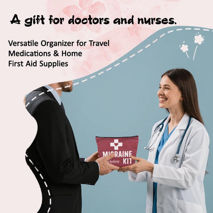 Migraine Survival Kit Bag Small Travel Pill Pouches for Medicine Storage Bag Headache Medication Pouch Bags Patient Gifts from Nurse Migraine Gifts Pouch Headache Bags for Women Canvas Medical Pouches - color: Migraine Survival Kit Bag