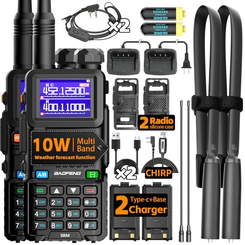 Baofeng Radio UV-5RM Ham Radio Handheld UV5R Long Range Walkie Talkies | NOAA Weather | Rechargeable |Programming Cable & Earpiece | 999 Channels for Emergency,Survival,Hunting, Camping(2 Pack) - color: Black