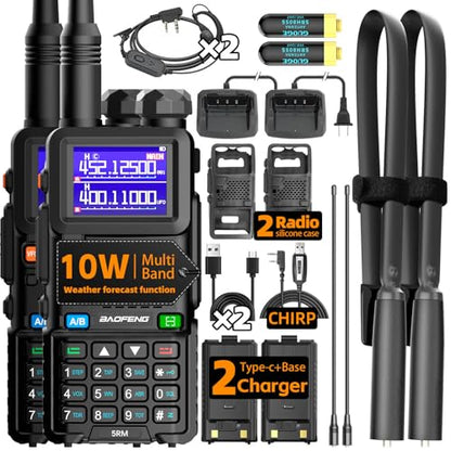 Baofeng Radio UV-5RM Ham Radio Handheld UV5R Long Range Walkie Talkies | NOAA Weather | Rechargeable |Programming Cable & Earpiece | 999 Channels for Emergency,Survival,Hunting, Camping(2 Pack) - color: Black