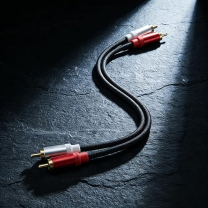 2-Pack 2RCA to 2RCA Audio Cable 1FT, Short Dual RCA Male to Male Stereo Interconnect Connectors for Subwoofer, Amplifier, Speaker and Turntable - color: black