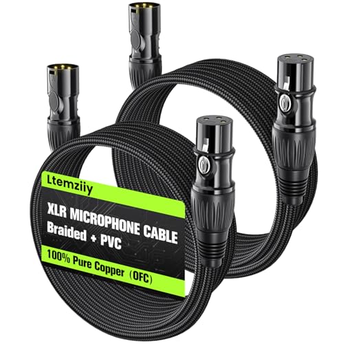 XLR Cable 6ft 2 Pack, Male to Female XLR Microphone Cable, Gold-Plated 3-Pin Oxygen-Free Copper (OFC) Shielded Nylon Braided Mic Cord for Mixer, Speaker Systems, 6 Foot - size: 6FT