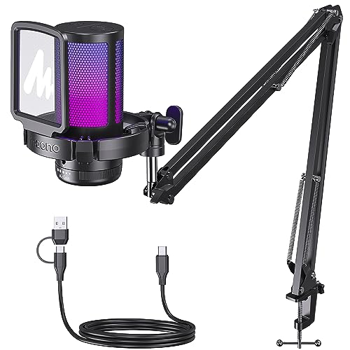MAONO Gaming USB Microphone, Noise Cancellation Condenser mic with Mute, Gain, and Monitoring, Boom Arm for Streaming GamerWave DGM20S (Renewed)