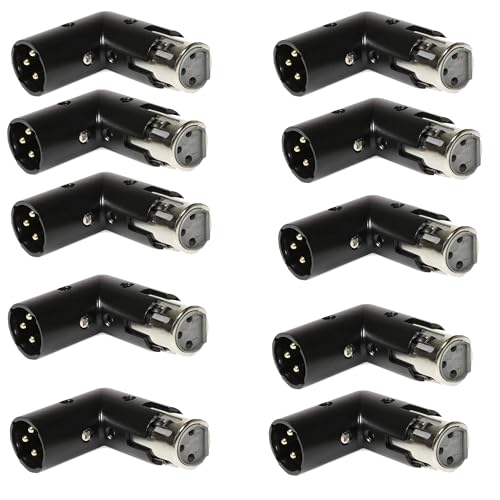 10-Pcs 3-PIN XLR Angle Adapter Adjustable Male to Female, XLR 90 Degree, 4 Adjustable Angle Positions - size: 10-Pcs