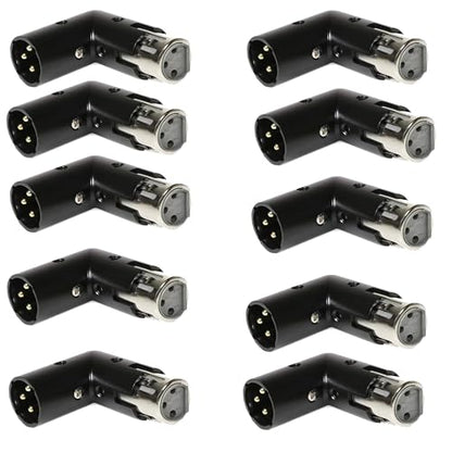 10-Pcs 3-PIN XLR Angle Adapter Adjustable Male to Female, XLR 90 Degree, 4 Adjustable Angle Positions - size: 10-Pcs