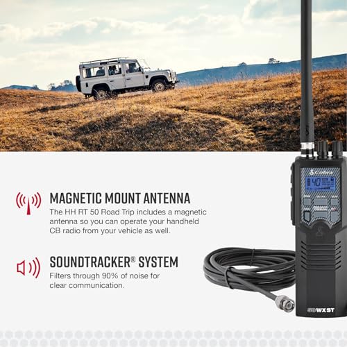Cobra HHRT50 Road Trip CB Radio - 2-Way Handheld Emergency Radio with Access to Full 40 Channels & NOAA Alerts, Rooftop Magnet Mount Antenna and Omni-Directional Microphone, Black, 6.3" x 2" x 1.75" | 2-Way Handheld Emergency Radio with Access to Full 40